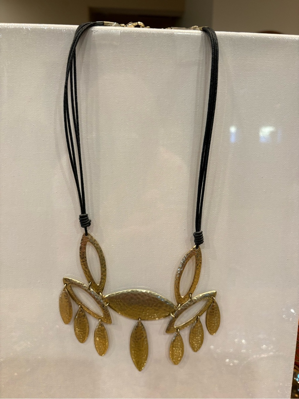 Chico's Gold-Tone Leaf Pendant Necklace with Black Cord